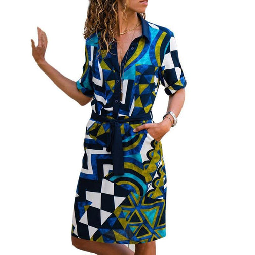 Aachoae Long Sleeve Shirt Dress 2020 Summer Boho Beach Dresses Women Casual Striped Print A-line Mini Party Dress Vestidos Seewest