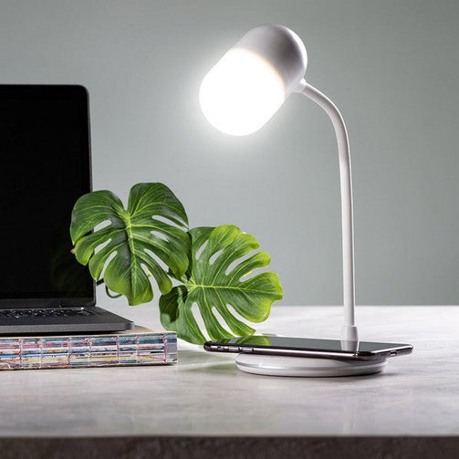 LED Lamp with Bluetooth Speaker and Wireless Charger White 146268 BigBuy Tech