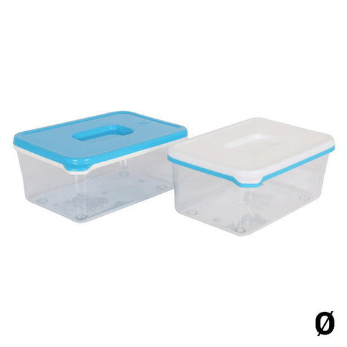 Lunch box White & Blue Rectangular High BigBuy Cooking