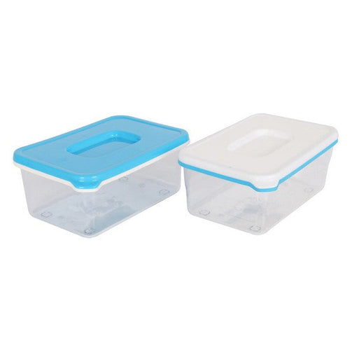 Lunch box White & Blue Rectangular High BigBuy Cooking
