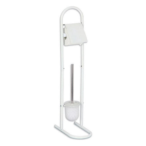 Toilet Paper Holder with Brush Stand Confortime Metal White Confortime