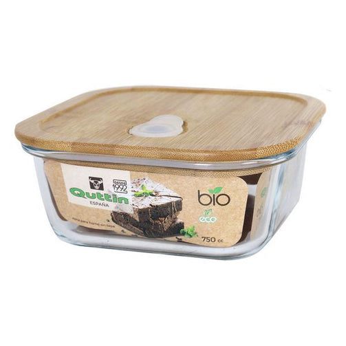 Square Lunch Box with Lid Quttin Bamboo 750 Cc Quttin