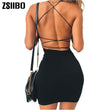 Women Sexy Bodycon Party Dresses Backless Spaghetti Straps Clubwear Mini Dress low neck drop shipping Seewest