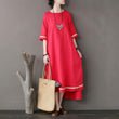 Original national style women's dress stitching embroidery tear edge linen dress loose sleeve high - grade Seewest